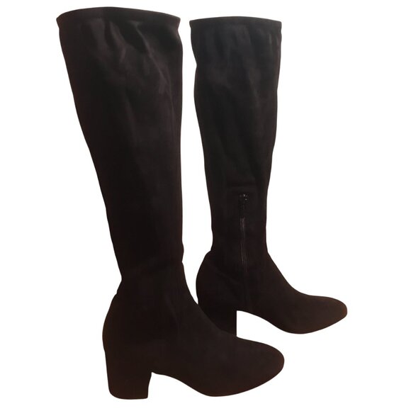 Valentino Suede Leather Boots Black 37 Block Heel - Picture 2 of 11